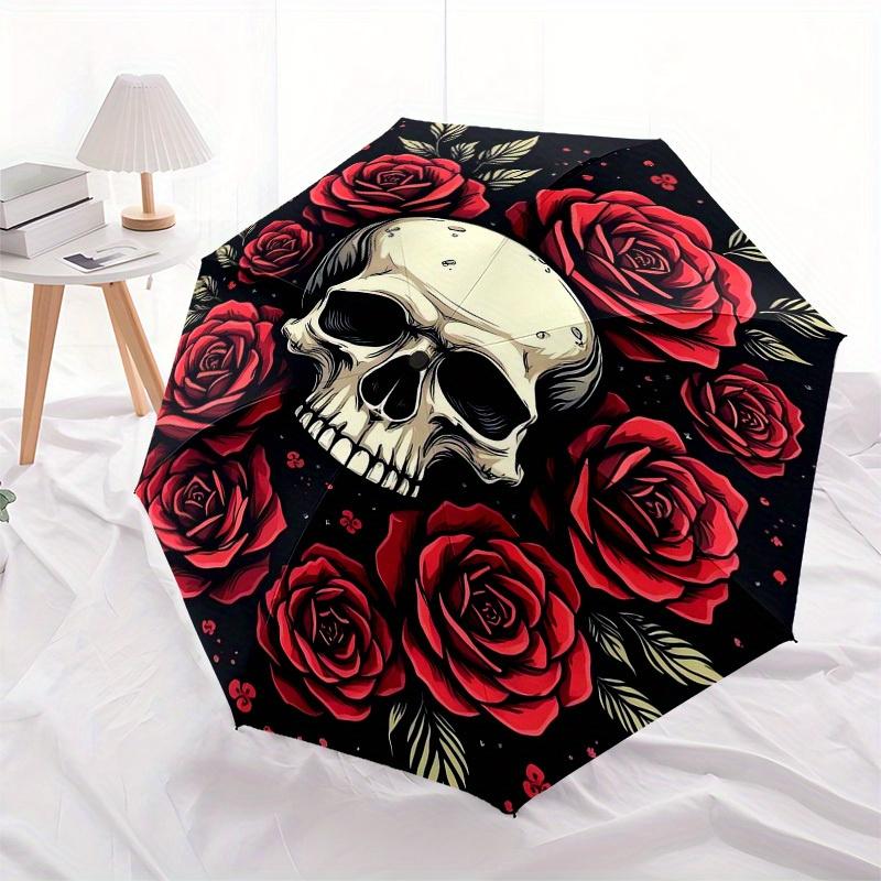 1pc Skull Roses Dark Artwork Umbrella with Plastic Handle,Suitable for All Seasons Home Travel Outdoor UmbrellaM1302