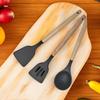 3-Piece Non-Stick Silicone Kitchen Utensils Set With Wooden Handle - Heat Resistant Cooking Spatula Cookware (Black)