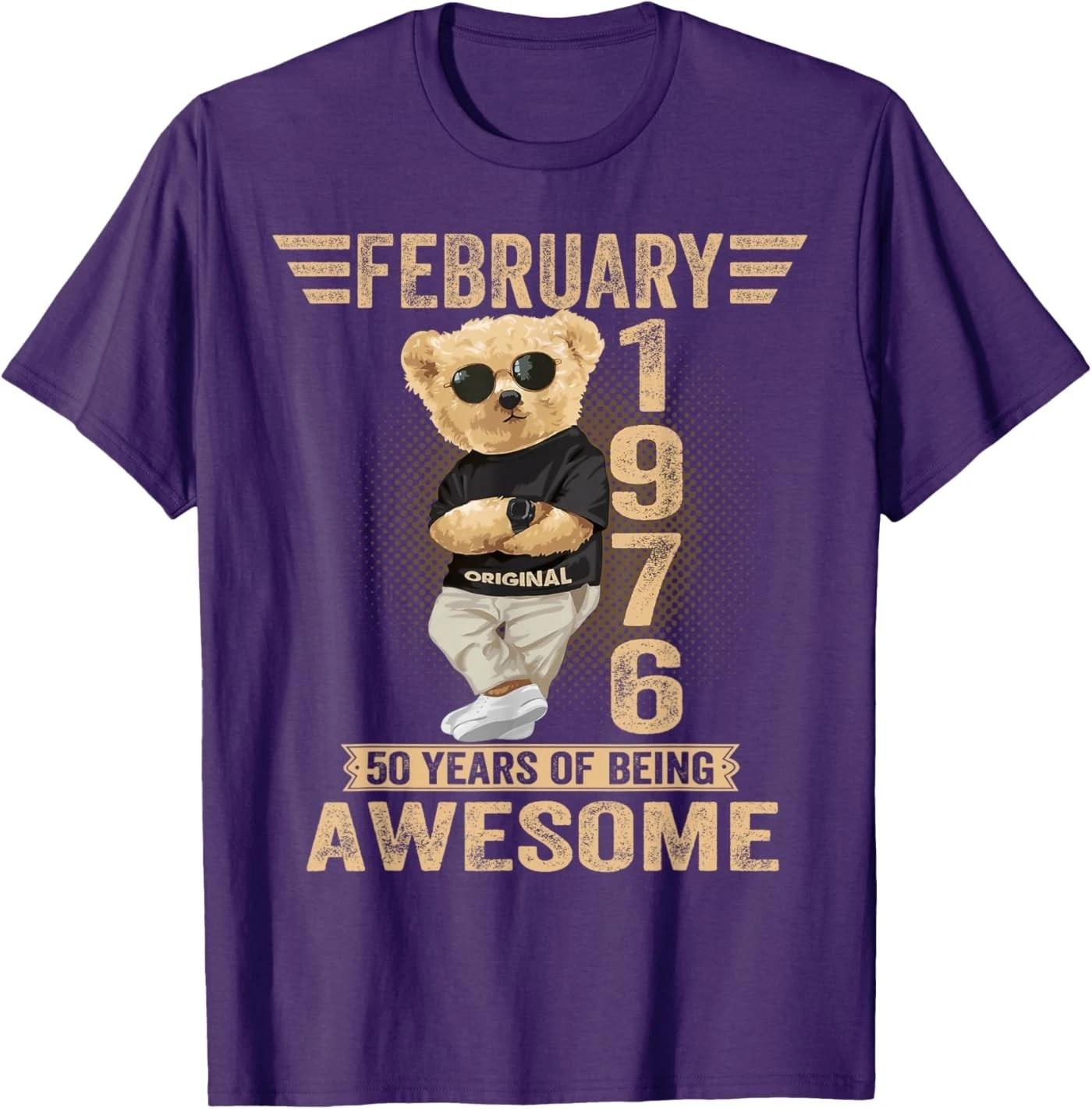 February 50th Birthday Men Women 1976 Awesome Teddy Bear T-Shirt XL