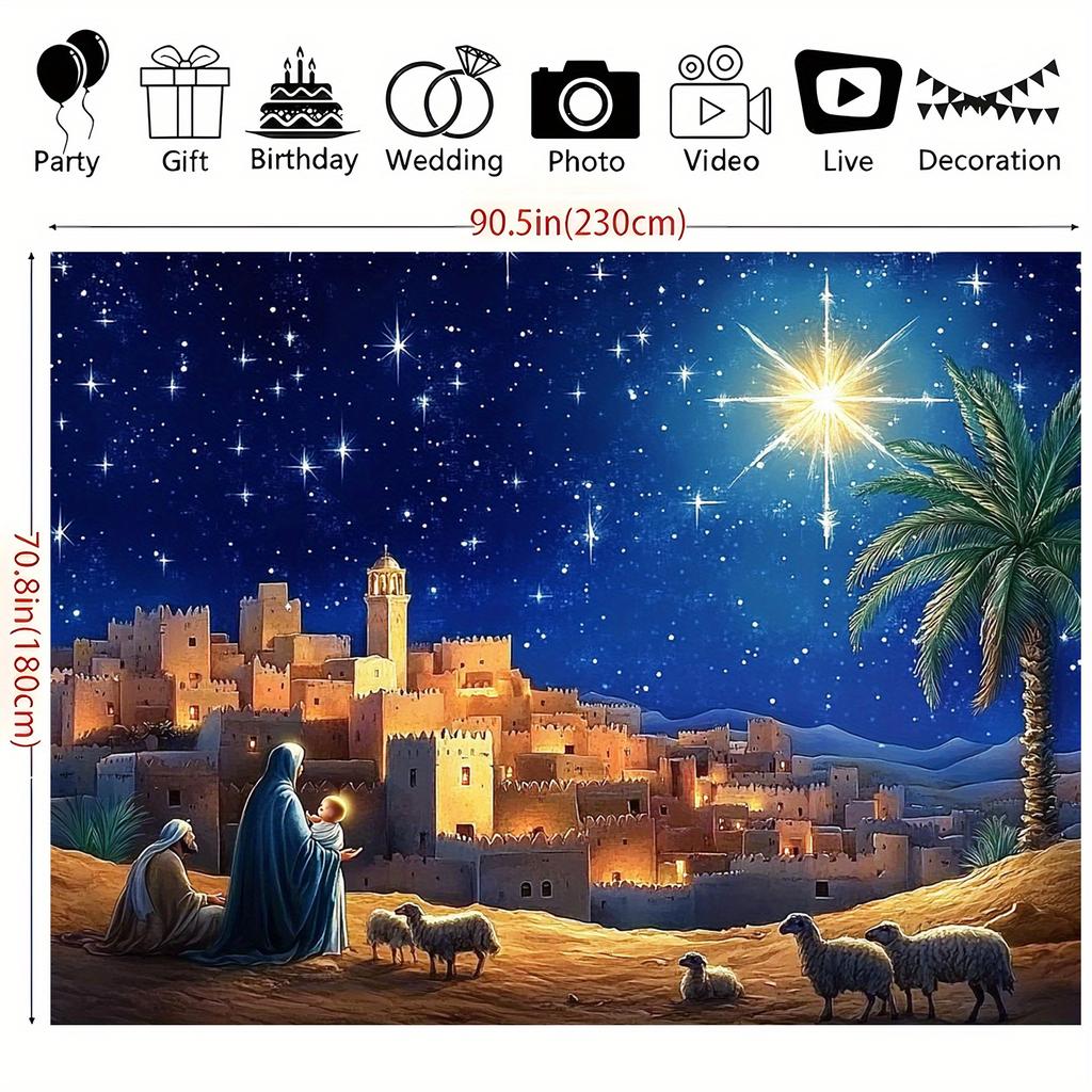 1pc Christmas Eve star Christmas Eve religious theme background cloth, party banner, holiday decoration Christmas Eve