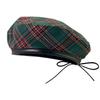 Y2K Tartan Plaid Beret Drawstring Artist Hat Fashion Newsboy Cap  Autumn