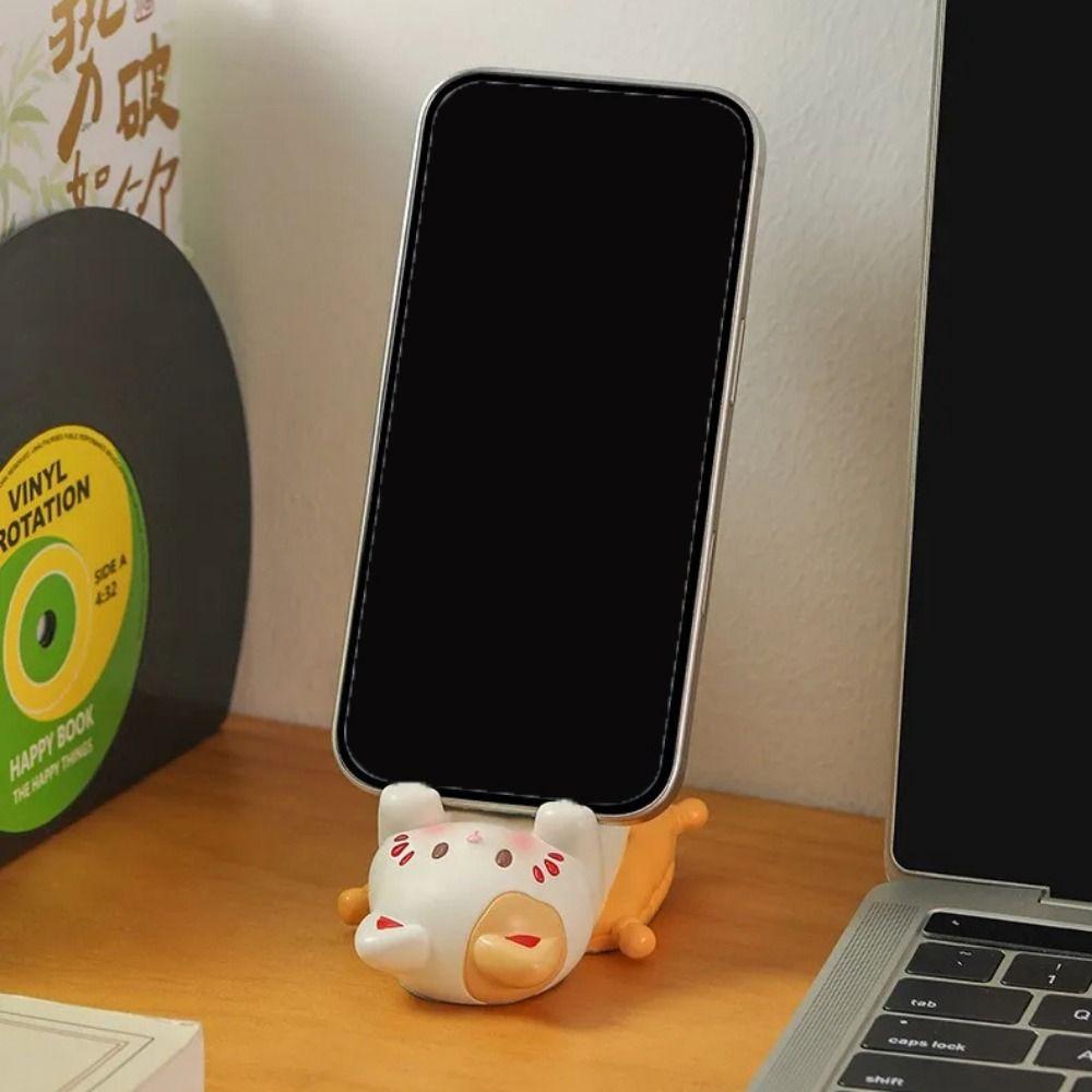 Figurine Miniature Items Lucky Cat Phone Holder Cute Cell Phone Bracket  Living Room Decoration
