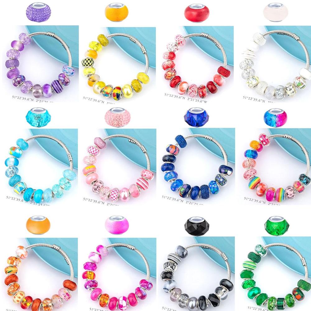 Mărgele cu găuri mari în stil european de rășină 30/50/100, margele distanțiere pentru producția de bijuterii, diverse margele mari europene libere și colorate