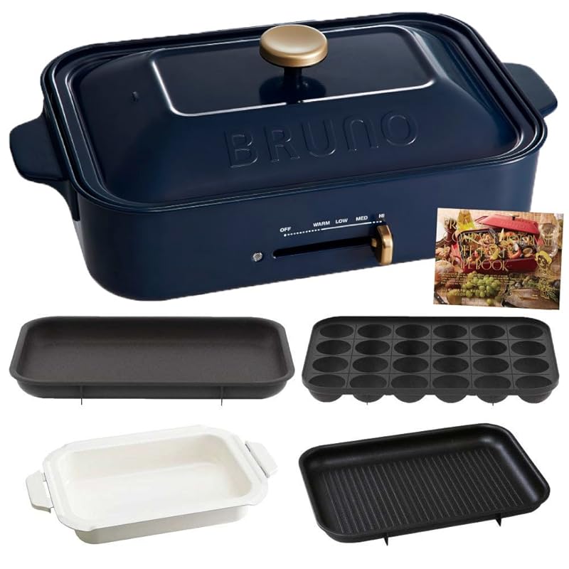 

Компактна конфорка BRUNO bruno Основний корпус 4 види плит (Плоский гриль з керамічним покриттям Takoyaki) книга рецептів з темно-синім темно-синім Модно