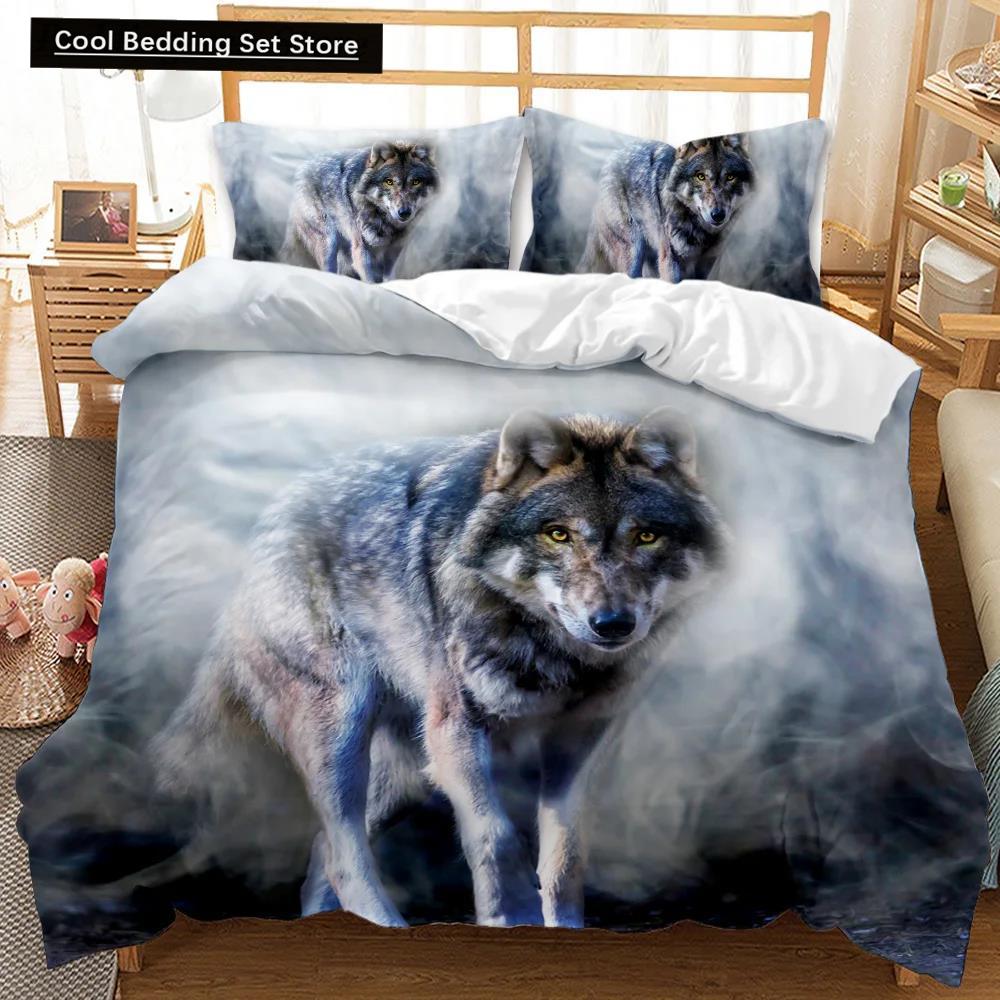 Comforter Wolf Animal Pattern Bedding Set Cool Wildlife Comforter Kids Glitter Blue Wild Wolf Polyester Qulit