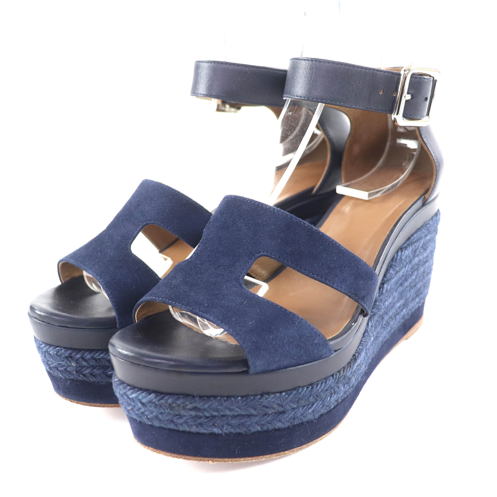 Great HERMES Sandals Navy leather Women 36 Used 22360₽
