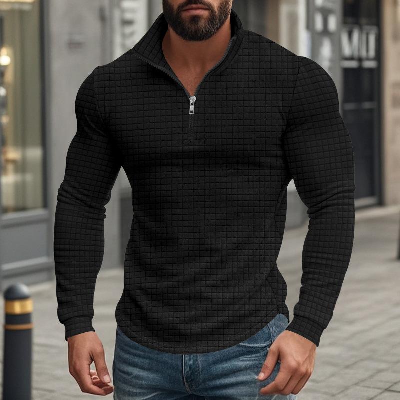 Men's Retro Checkered Sweatshirt Long-Sleeved Half-Zipper Small Casual Stand-up Collar American Autumn and Winter