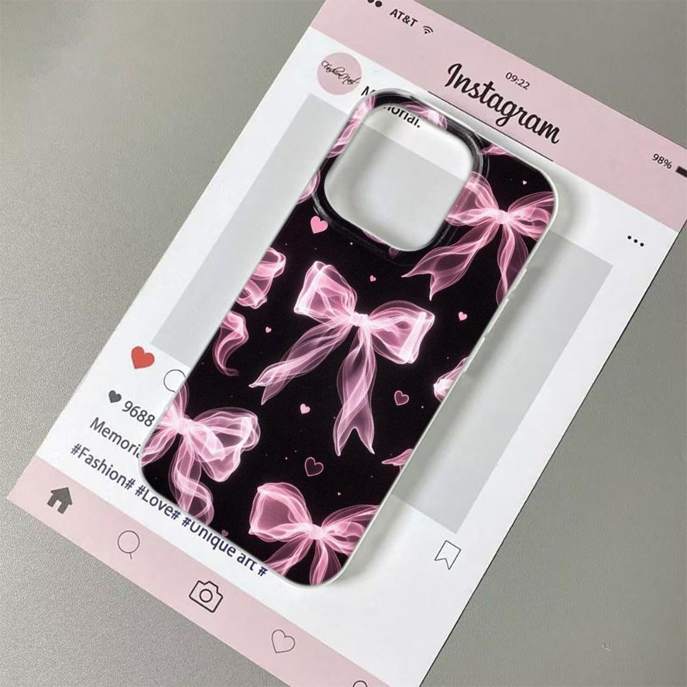 Pink love bow Phone Case For iPhone 17 17Air 16 15 14 13 12 11 Pro Max 14 15 16 Plus Matte Shockproof Soft Cover Funda