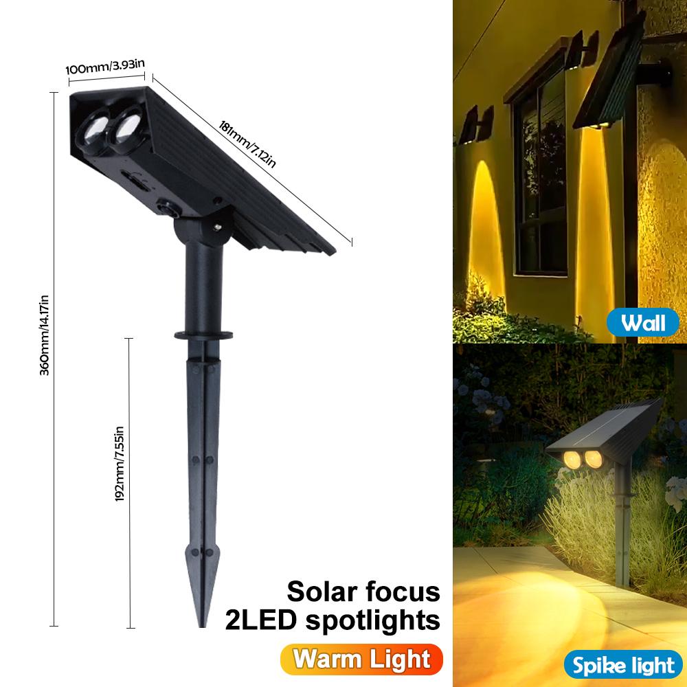

New Solar Spot Lights Outdoor 2LED Solar Zoom Spotlight Waterproof Solar Powered Landscape Light For Outside Yard Garden Tree 1pc