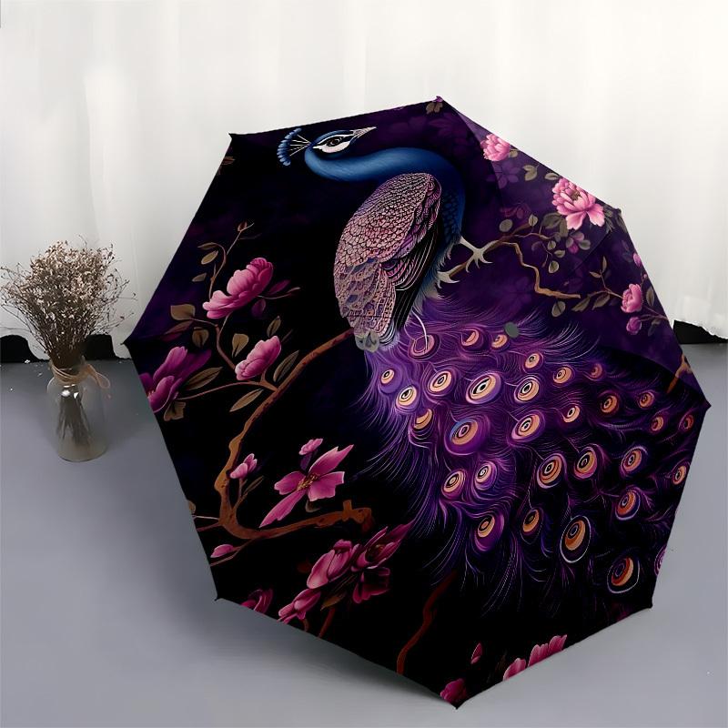 1PC Peacock Flowers Umbrella-8-Rib Reinforced, Automatic Open, Lightweight & Durable, Fashion Accessory for Outdoor, Beach L0354