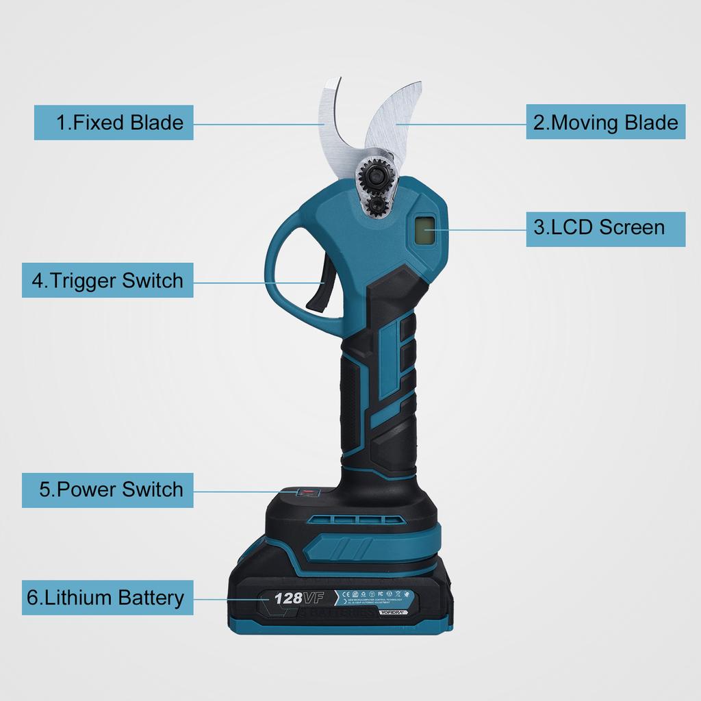 18V Electric Pruning Shears Brushless Motor Portable Cordless Branch Cutter Tree Trimmer with LCD Display 30mm 1.2inch