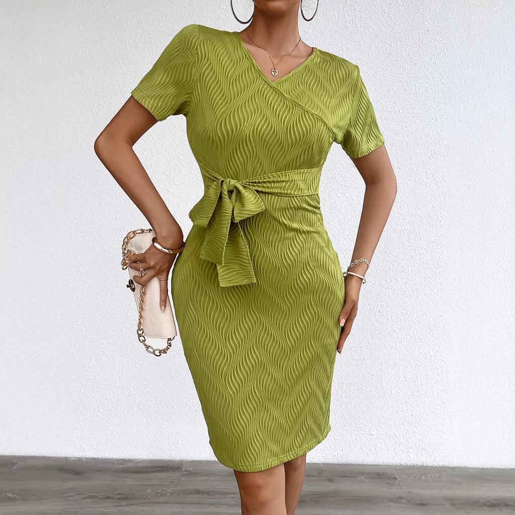 Hot-selling Spring and Summer Sexy Lace-up V-neck Hip-wrapped Long-sleeved Women's Dress