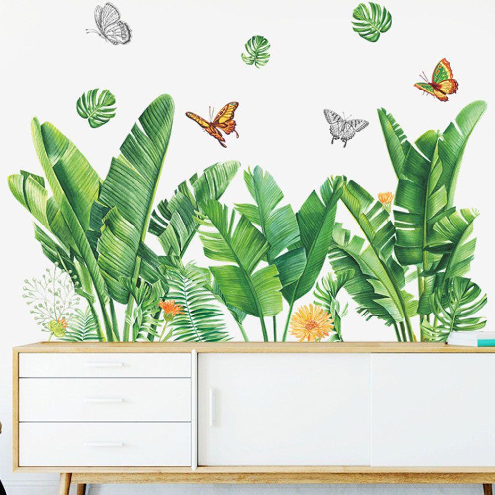 Art Murals Butterfly Removable Wall Stickers Flower Plants Leaves Wall Decals
