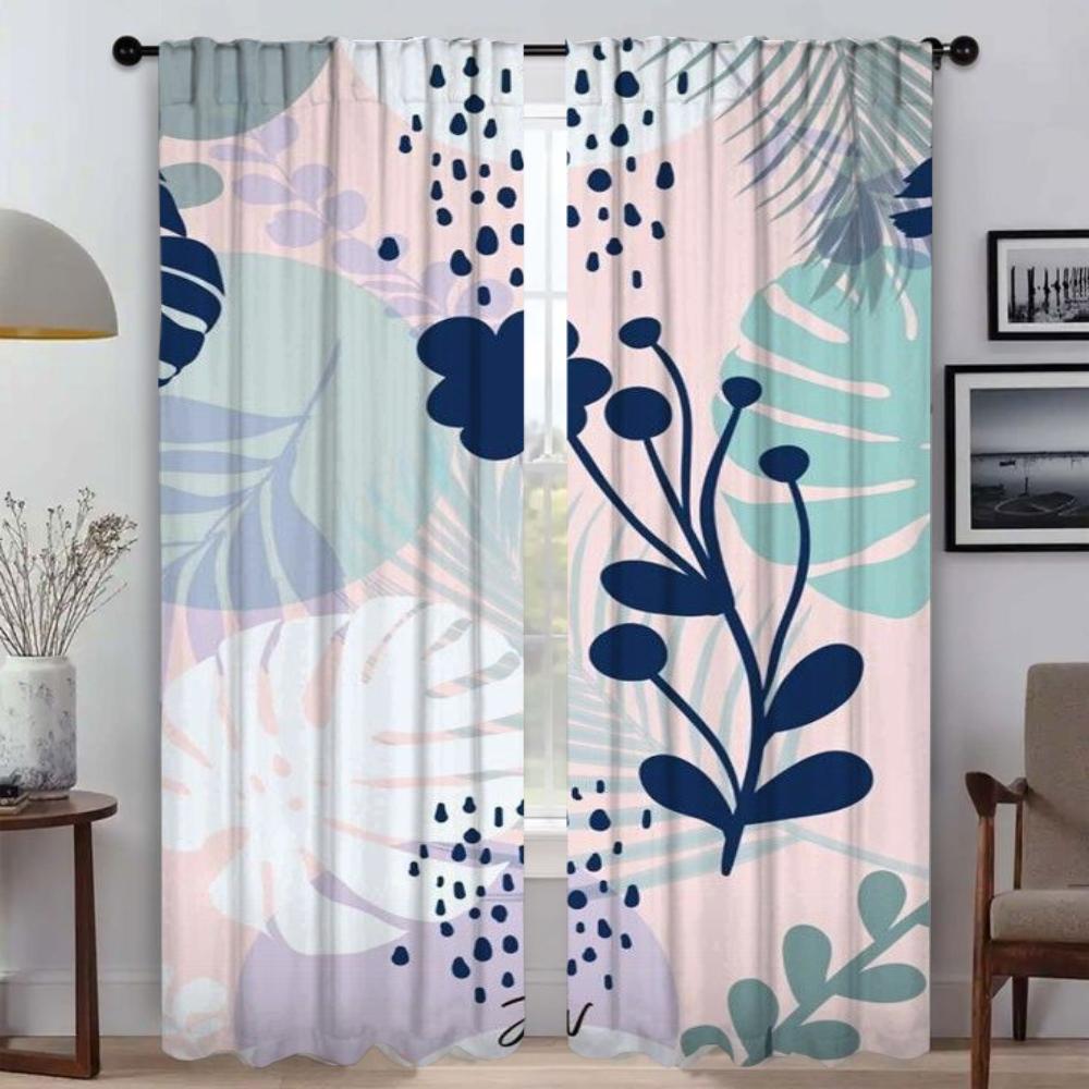 Leaf and Flowers Partition Kitchen Curtains 2 Pieces Elegant Room Curtains for Camera Blackout Curtain Tulle for Bedroom Shades