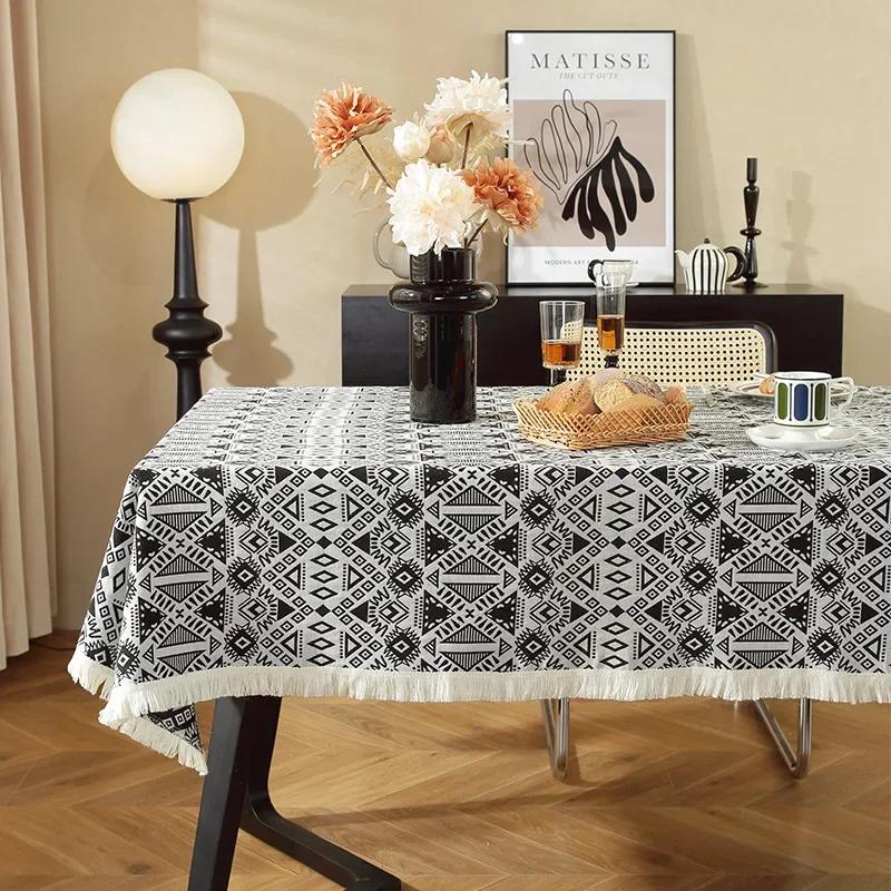 Vintage Bohemian Style Dining Table Cloth Cotton and Linen Home Decor Geometric Tablecloth Furniture Tea Table Dust Cover Towel