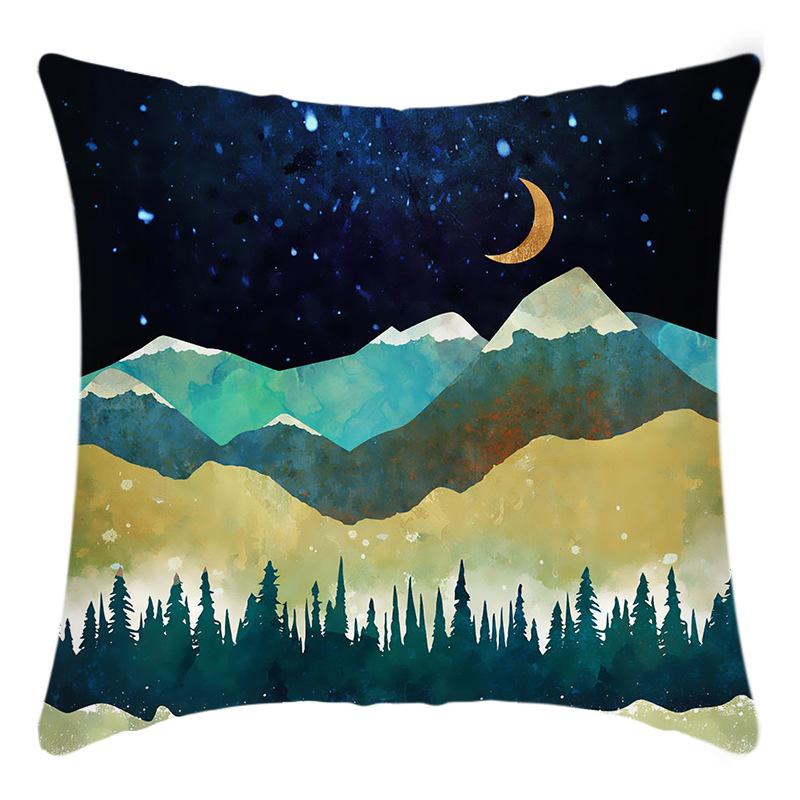 New Light Luxury Series Green Water and Green Mountain Landscape Print Pillow Home Sofa Cushion Cover