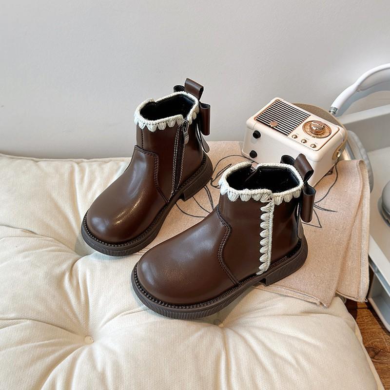 Girls Winter Boots Kids Ages 4-16 Faux Leather Mid-Calf Martin With Side Zipper Warm Lining