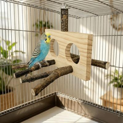 Natural Wood Bird Branch Stand Detachable Bird Stand Perch Beak Grinding Toy  Bird Cage Accessories