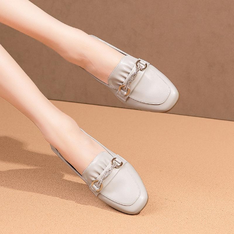 Pantofi cu toc înalt și gros din piele moale pentru femei, pantofi eleganti și confortabili, cu toc înalt și vârf pătrat, albi și negri