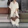 Two Pieces Men Summer Short Sleeve T-shirts Long Pants Flimsy Sets Suits