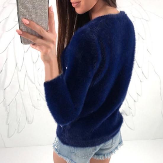 Sweater Jumper Long Sleeve Resistant Autumn Thickened Cold Winter Plush Faux Pearls Decor Sweater Jumper Streetwear