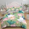 Lotus Duvet Cover Set Pink Flowers And Green Leaves Polyester Comforter Cover King Queen Size For Kids Girls Women Bedding Set
