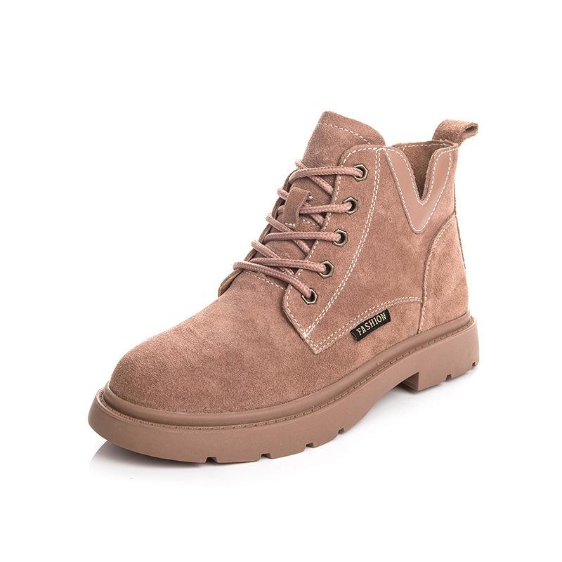 Leather Martin boots autumn and winter new women's short boots flat women's boots black locomotive women's shoes thin boots children