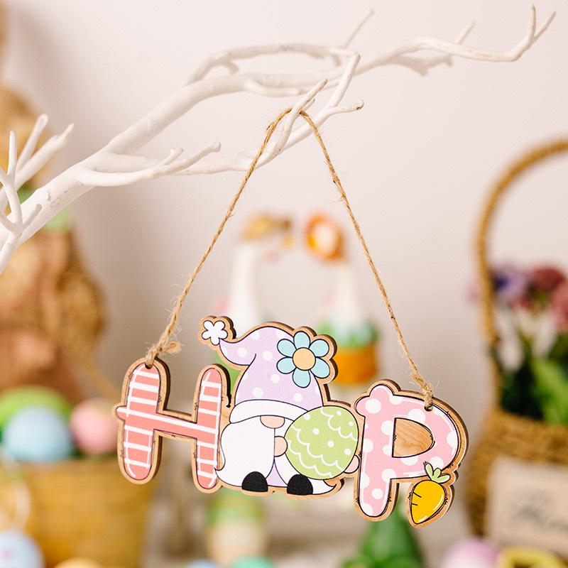 Easter Bunny Doll Wooden Hanging Decorations: Faceless Letter Ornaments for Home
