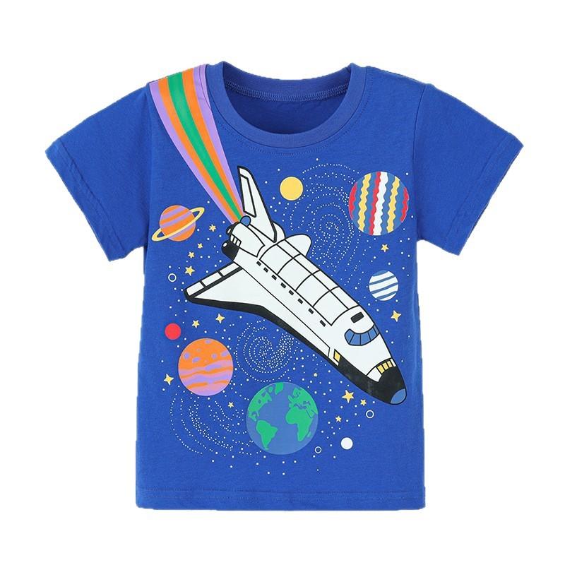 

New summer collection: boys’ short-sleeved T-shirt with glow-in-the-dark aeroplane print, children’s crew-neck top 140cm(8Y) синій