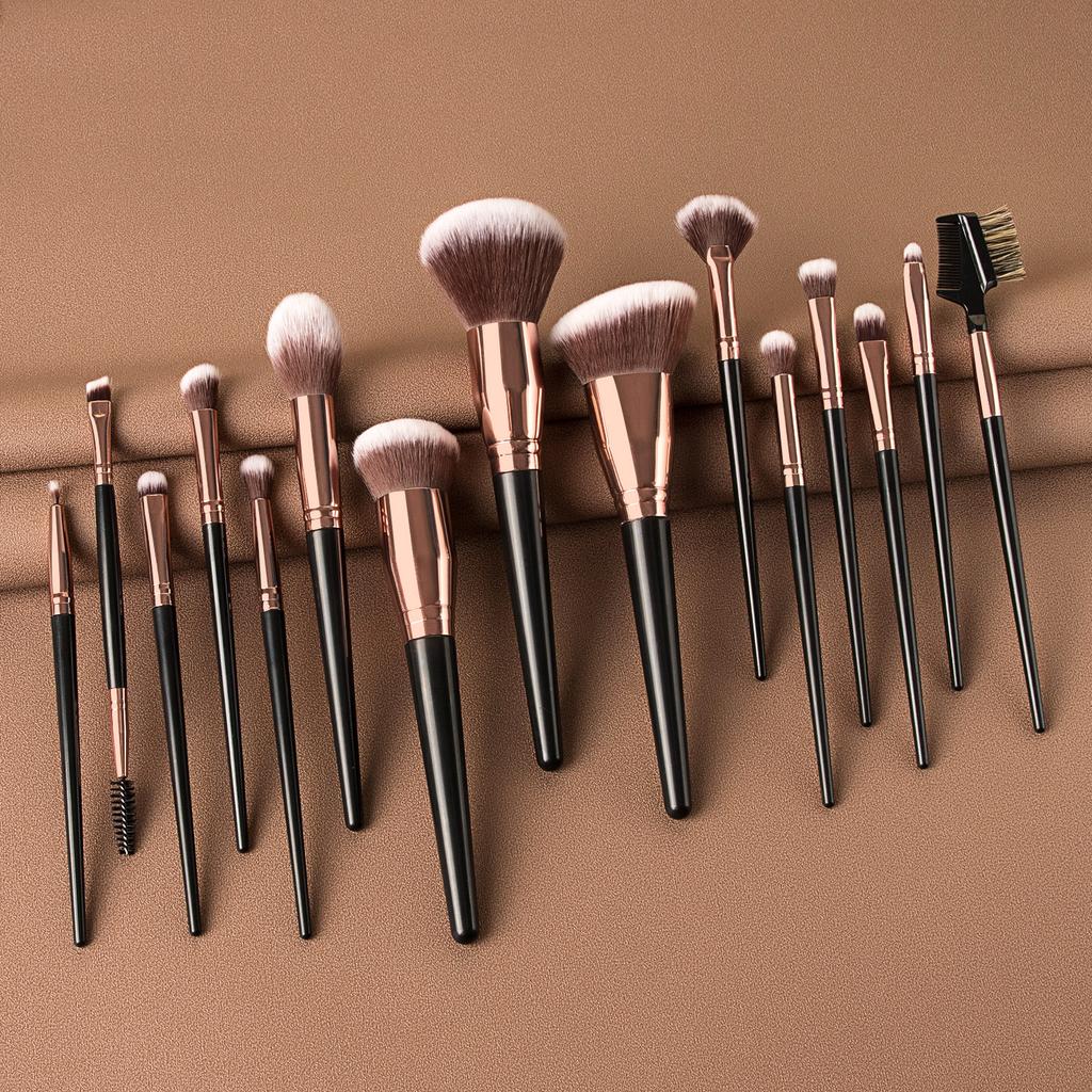 HMU Hot Selling Make up Brushes Black Gold Manufacturers OEM 7 10 15 Pcs Makeup Brush Set With Case
