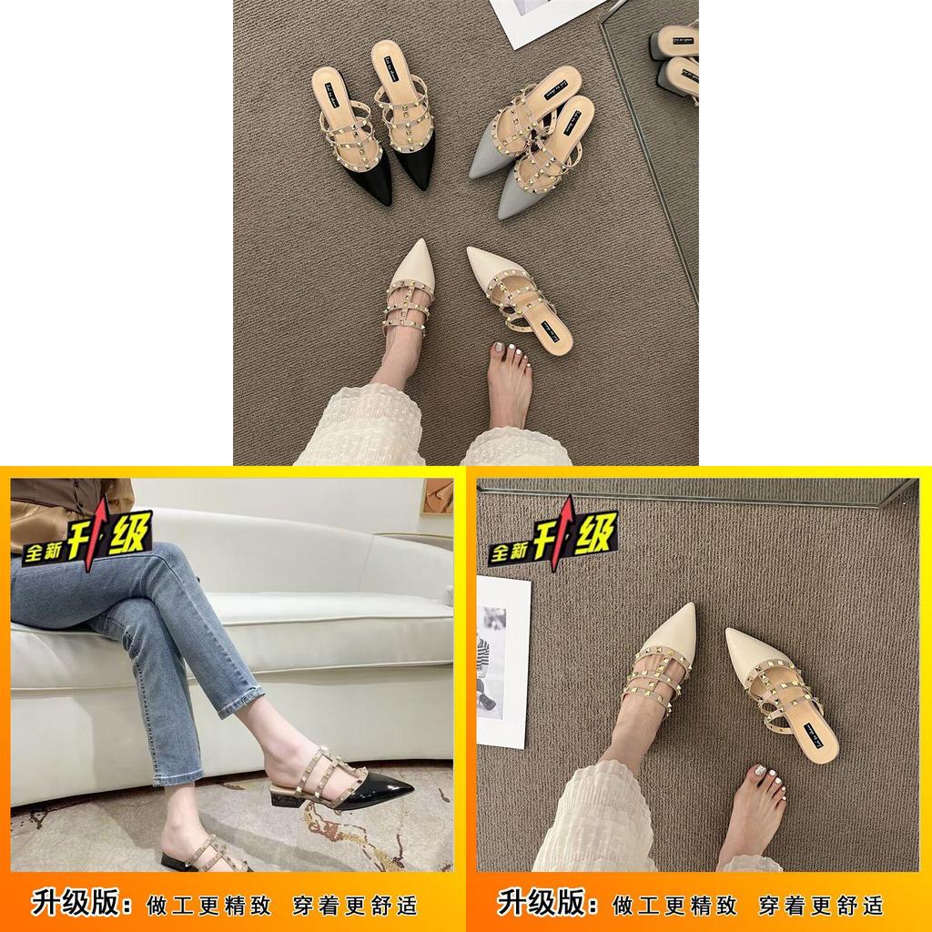 French Chic Low Heel Sandals With Studded Details For Daily Wear