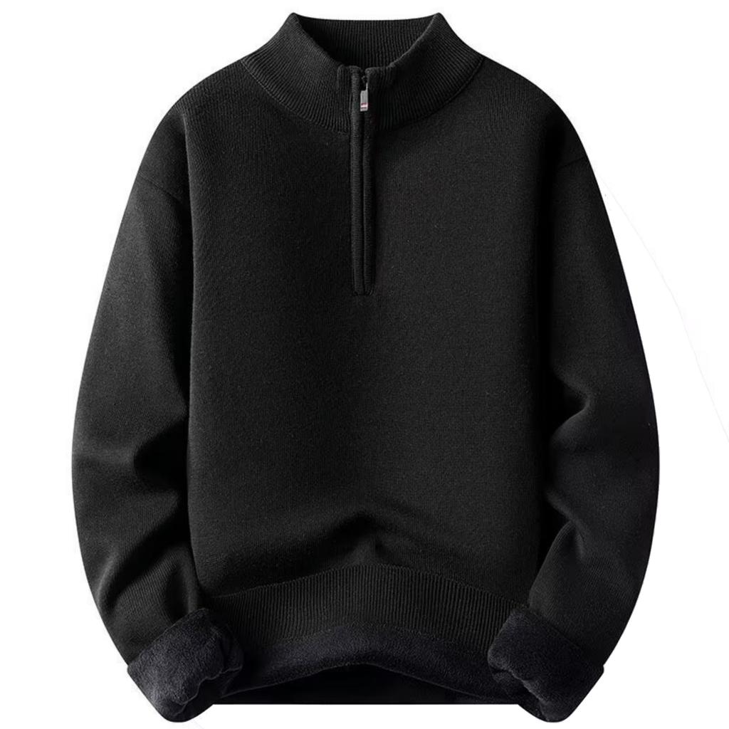 Men's Casual Solid-color Semi-zipper Knitted Sweater, Semi-high-neck Long-sleeved Warm Pullover Sweater