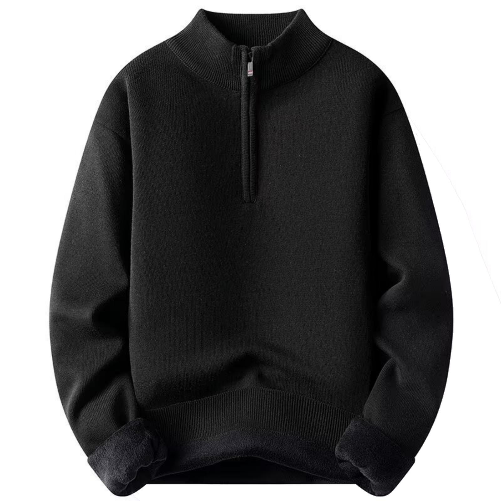 

Мужской повседневный однотонный вязаный свитер на полумолнии, с полувысоким воротом и длинными рукавами, теплый свитер-пуловер L чёрный