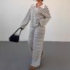 2025 Autumn Winter Striped Lapel Knit Top & Casual Trousers Set