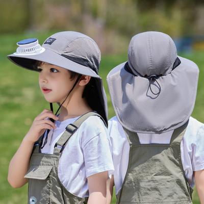 Kinderhut mit Solar-USB-Doppelstromventilator Schaldesign Outdoor-Kappe 3 Gänge Wandern Radfahren Fischerhut