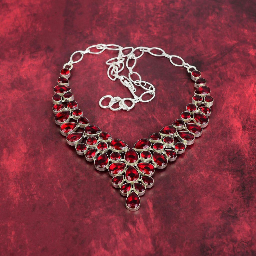 Red Garnet Necklace Gemstone Jewelry, 925 Solid Sterling Silver Necklace, Handmade Jewelry Birthstone Necklace, Gift For Him