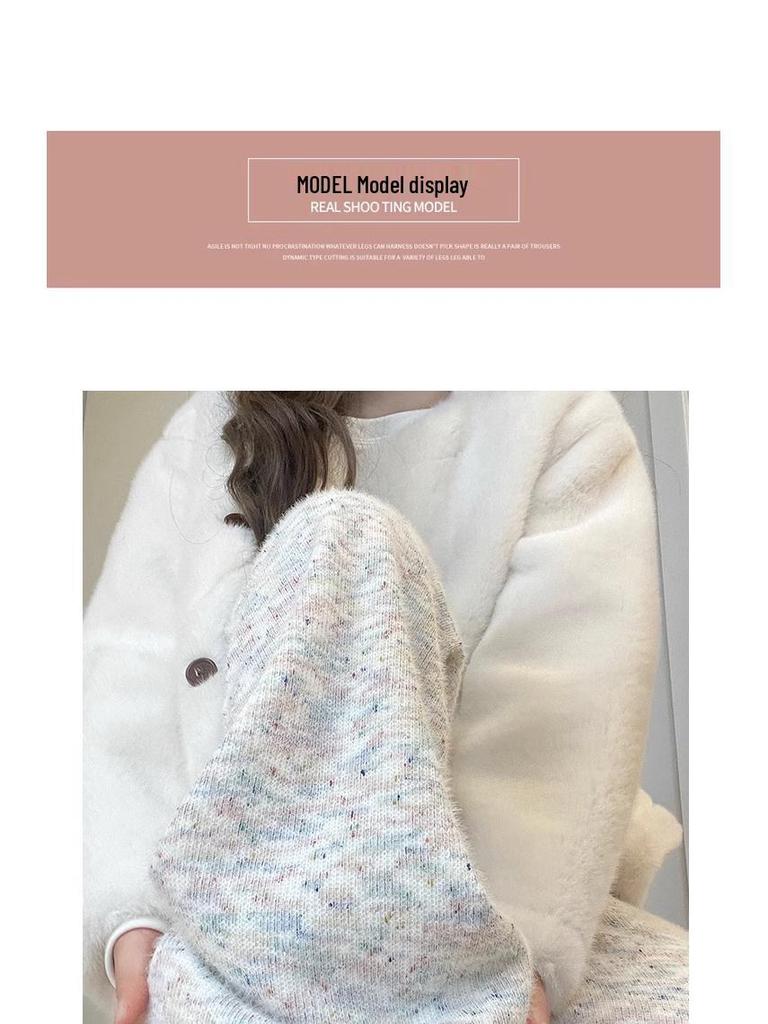 Rainbow High-Waisted Knitted Wide-Leg Pants - Women's Korean Style, Small Size, Autumn/Winter 2025 Collection