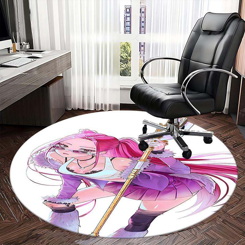Pink Hair Girl,Fantasy Weapon Chair Mat Round Rug Office Carpet, Machine Washable, Non Slip, Suitable for Living Rooms, Bedrooms