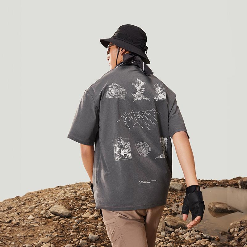 Li-Ning CF Trace Alphabet Print Knit Sports Tee Men Tops Black ATSU627-1