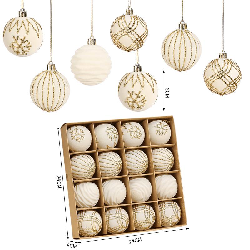 6cm Plastic Flocked Festival Christmas Ball Pendant Set Holiday Decorative Pendants Window Display Tree Balls