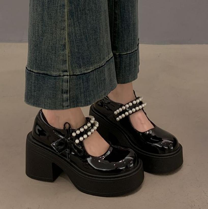 2025 New Fashion Retro Spring Autumn Japanese Women Mary Janes Shoes Bow Platform Single Lolita Shoes Women's Ballerinas Tacones