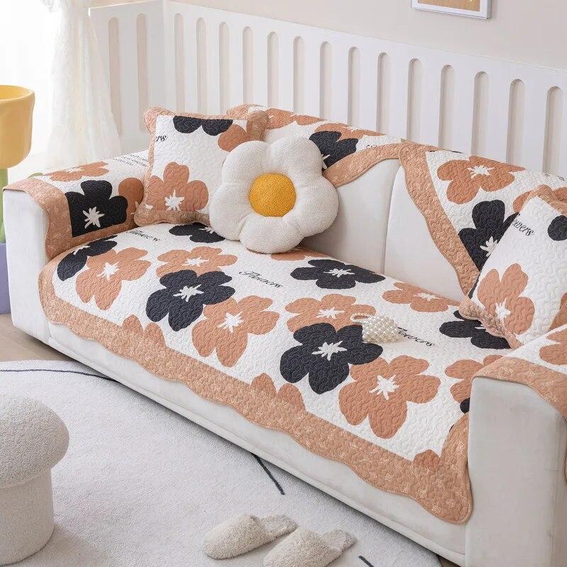 Pastoral Printed Fabric Art Sofa Cover Cotton Non-slip Decor Couch Mat Small Fresh Style Universal for All Seasons Sofa Cover