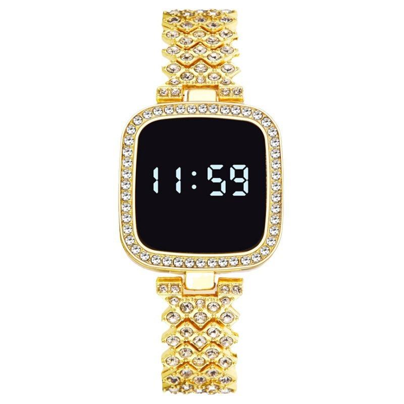 

Luxury Rhinestone Digital Watch for Women Simple Touch Screen LED Watch Fashion Steel Strap Rose Gold Ladies Watch Reloj Mujer золотий