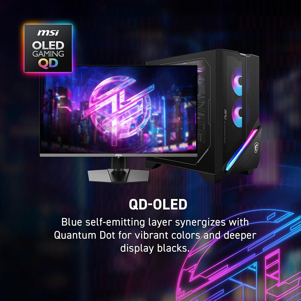 MSI MPG 272URX QD-OLED 27-inch 3840 X 2160 (UHD) Computer Monitor, 240Hz, Adaptive Sync, HDMI & DP Ports, VESA Mountable, Tilt Speakers, 0.03ms Respon