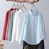 Women's Soft Cotton Double Layer Gauze Long Sleeve Shirt, Versatile with Pointed Collar