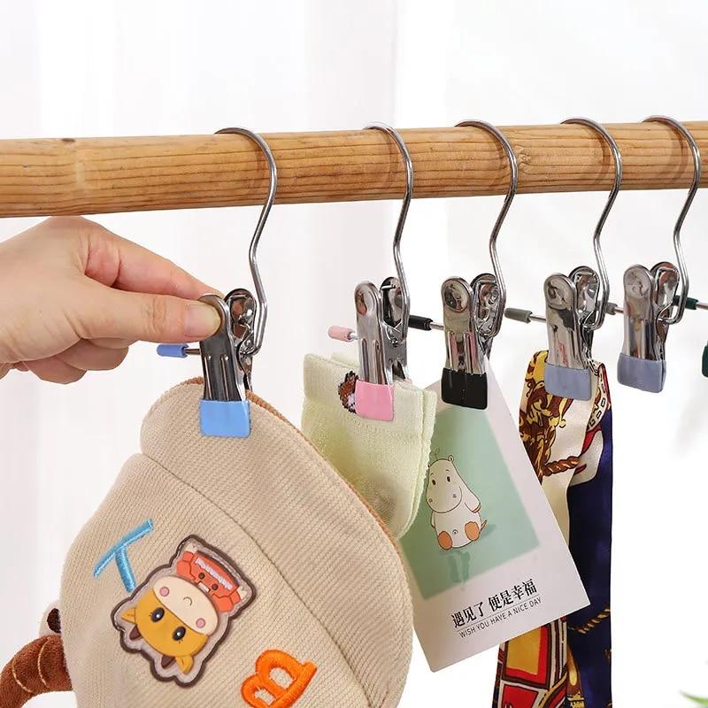 2 pinzas para ropa multiusos de acero inoxidable con resorte, antideslizantes, resistentes al viento