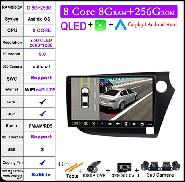 QLED Android 14 For Honda INSIGHT 2 2009-2014 Car Radio Multimedia Player Autoradio DSP Navigation GPS CarPlay Stereo