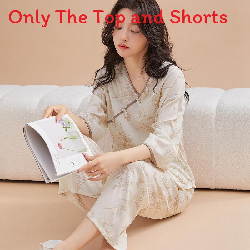 New Oriental Style Womens Pajama Twopiece With Breathable Cotton Satin For Home Use