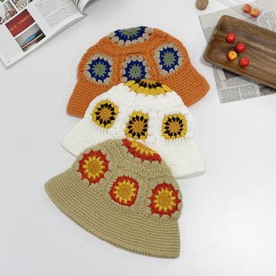 Damen- und Herren Häkel-Bucket-Hut mit täglichem Blumenmuster