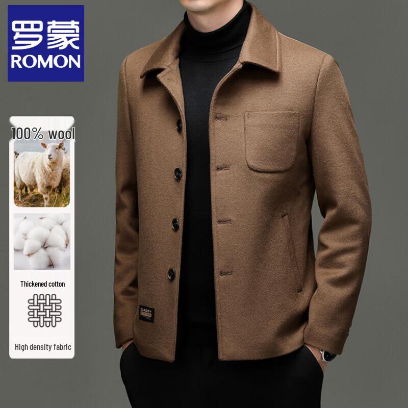 Luomeng Men's 100% Wool Lapel Short Jacket